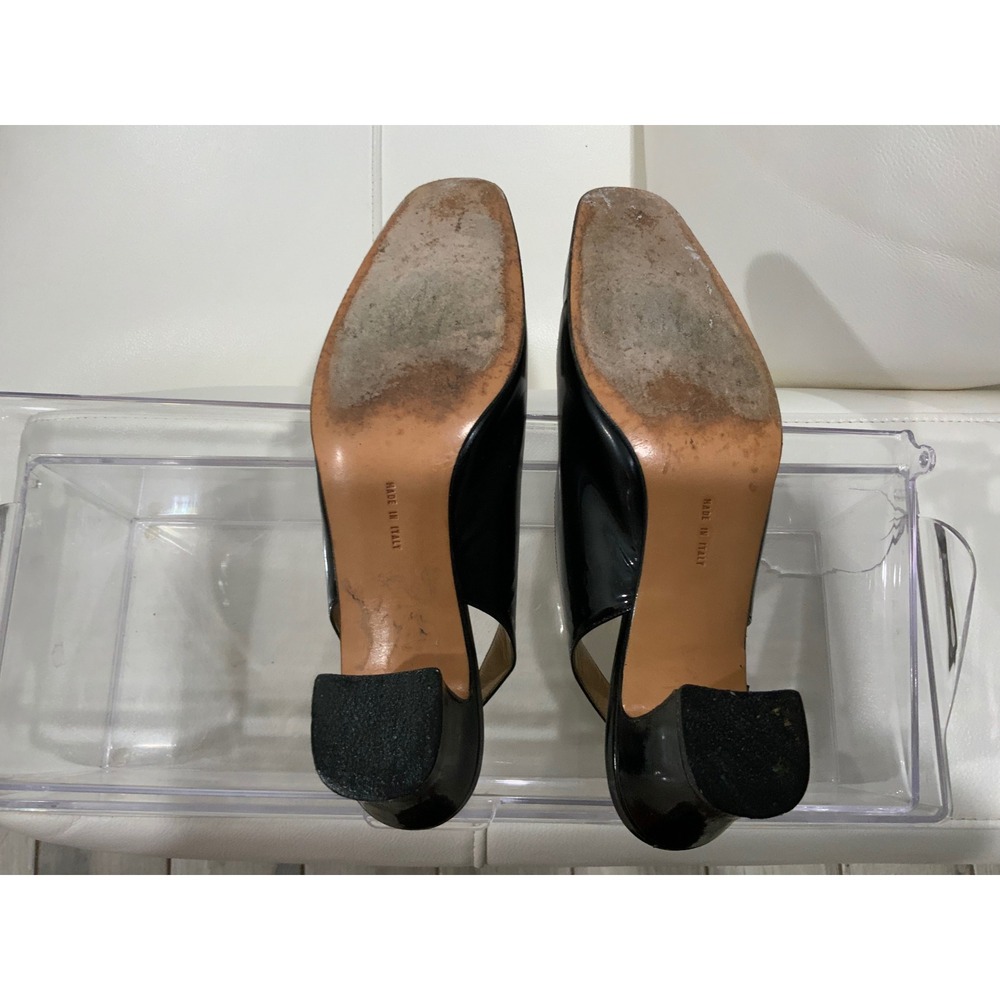 Salvatore Ferragamo Black Patent Leather Slingback Pumps Square Toe E56 8.5 AA - Picture 10 of 11